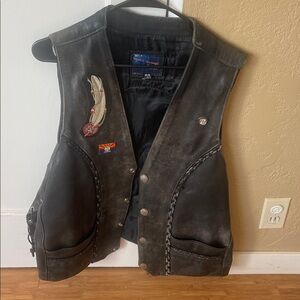 Black Leather Vest with Patches